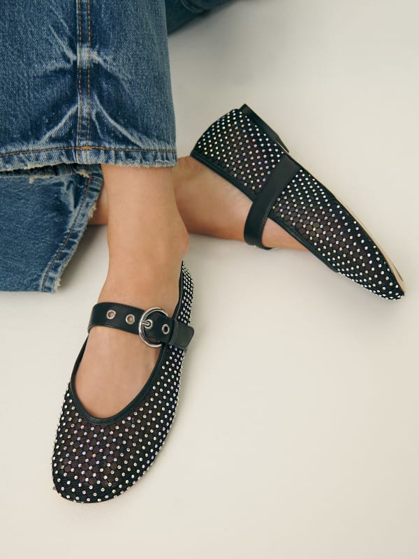 Bethany Ballet Flat - Black Rhinestone Mesh